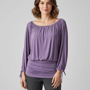 Worthington Women’s 3/4 Balloon Sleeve Ruched Blouse Purple Size Large
